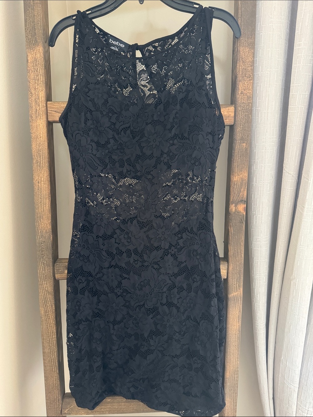 bebe Black Floral Lace Mini Dress